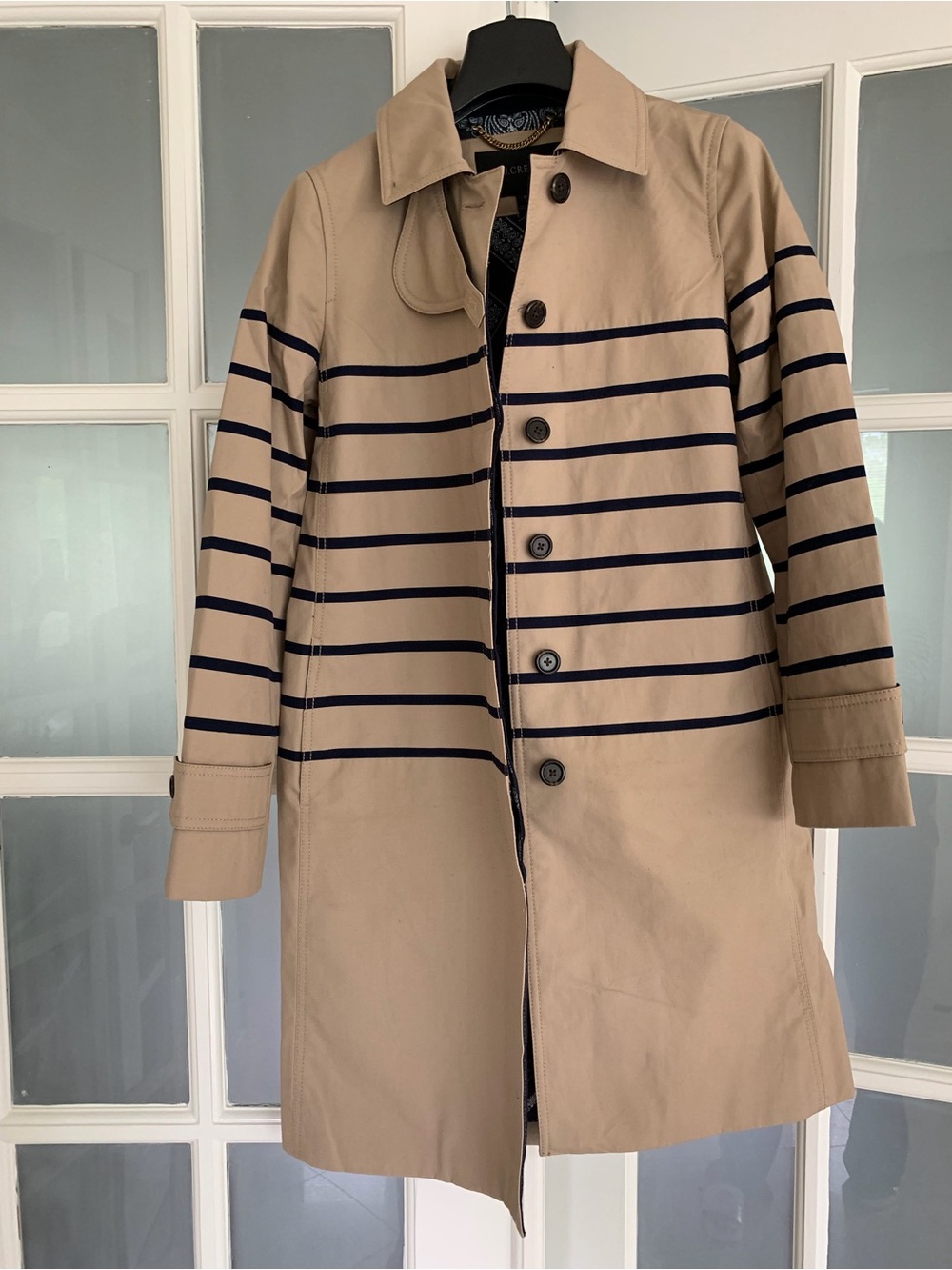 JCrew Striped Cotton Trench, 0, Tan